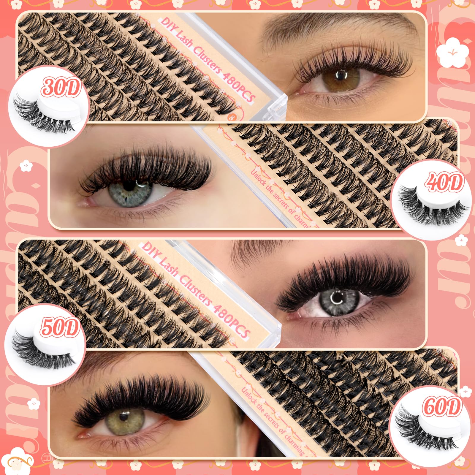 calphdiar 30d-60d lash clusters for versatile styles and comfortable wear.