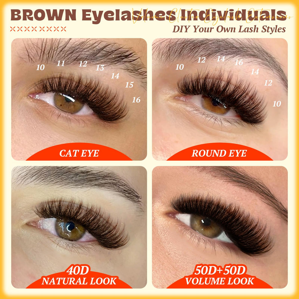 Calphdiar Brown Lash Clusters use 40D/50D densities for natural fullness with light feel.