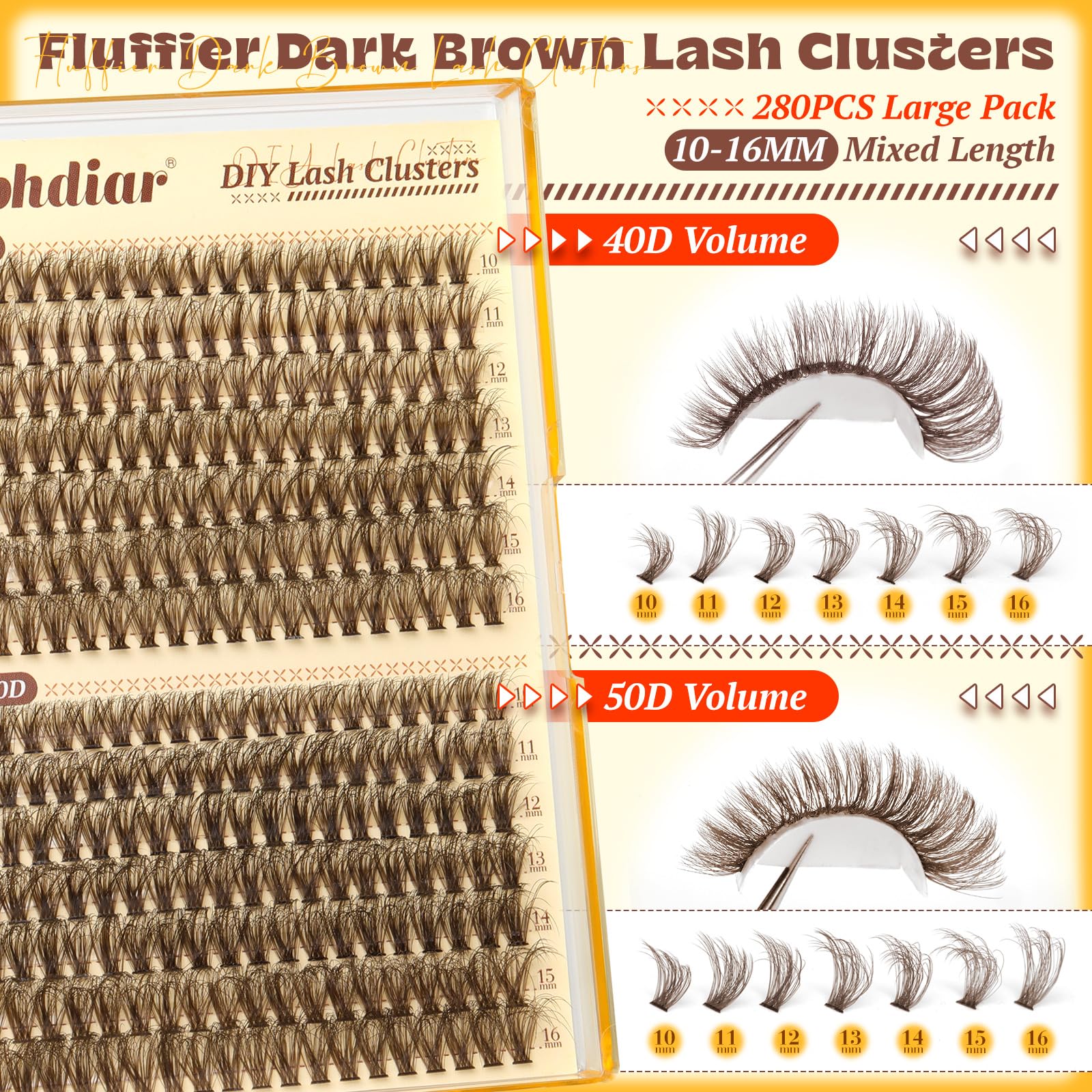 Calphdiar Brown Lash Clusters lengths 10-16mm enable customized layered looks.
