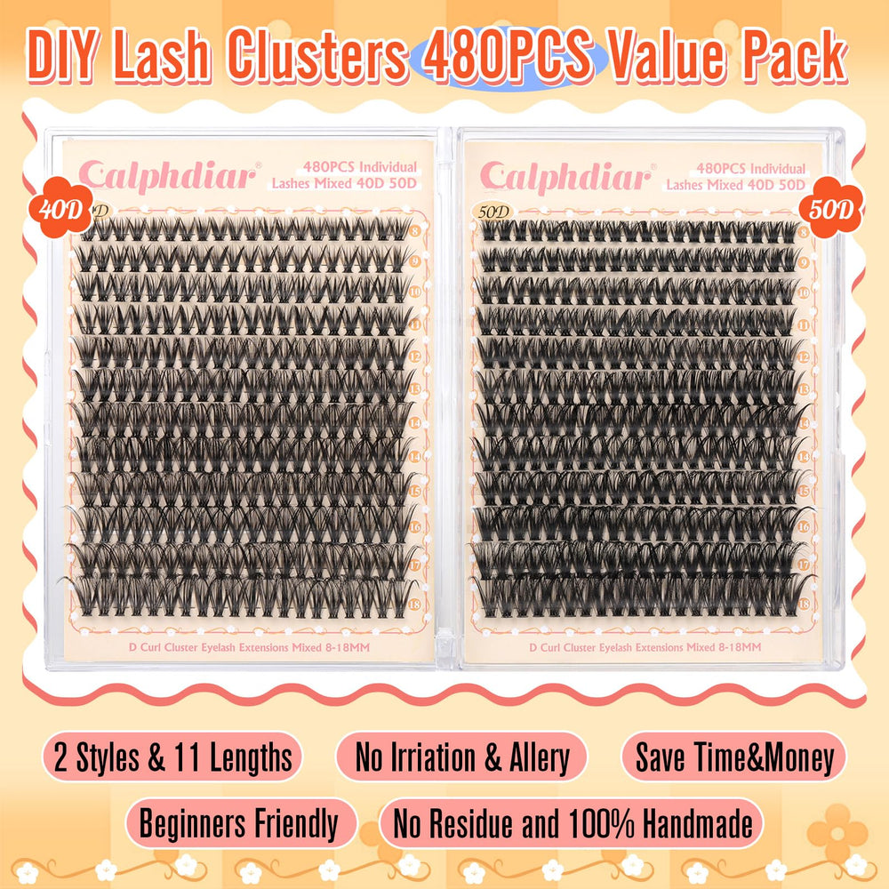 Calphdiar D-curly lash clusters 8-18mm for versatile looks.