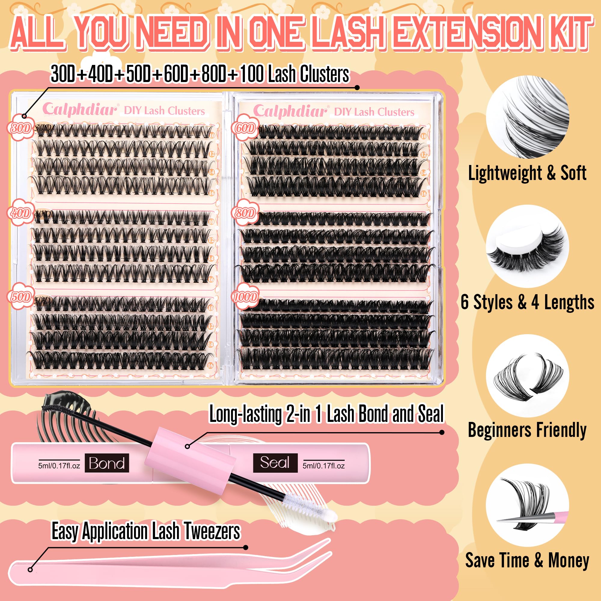 Calphdiar d-curly lashes 8-16mm range for customizable volume options.
