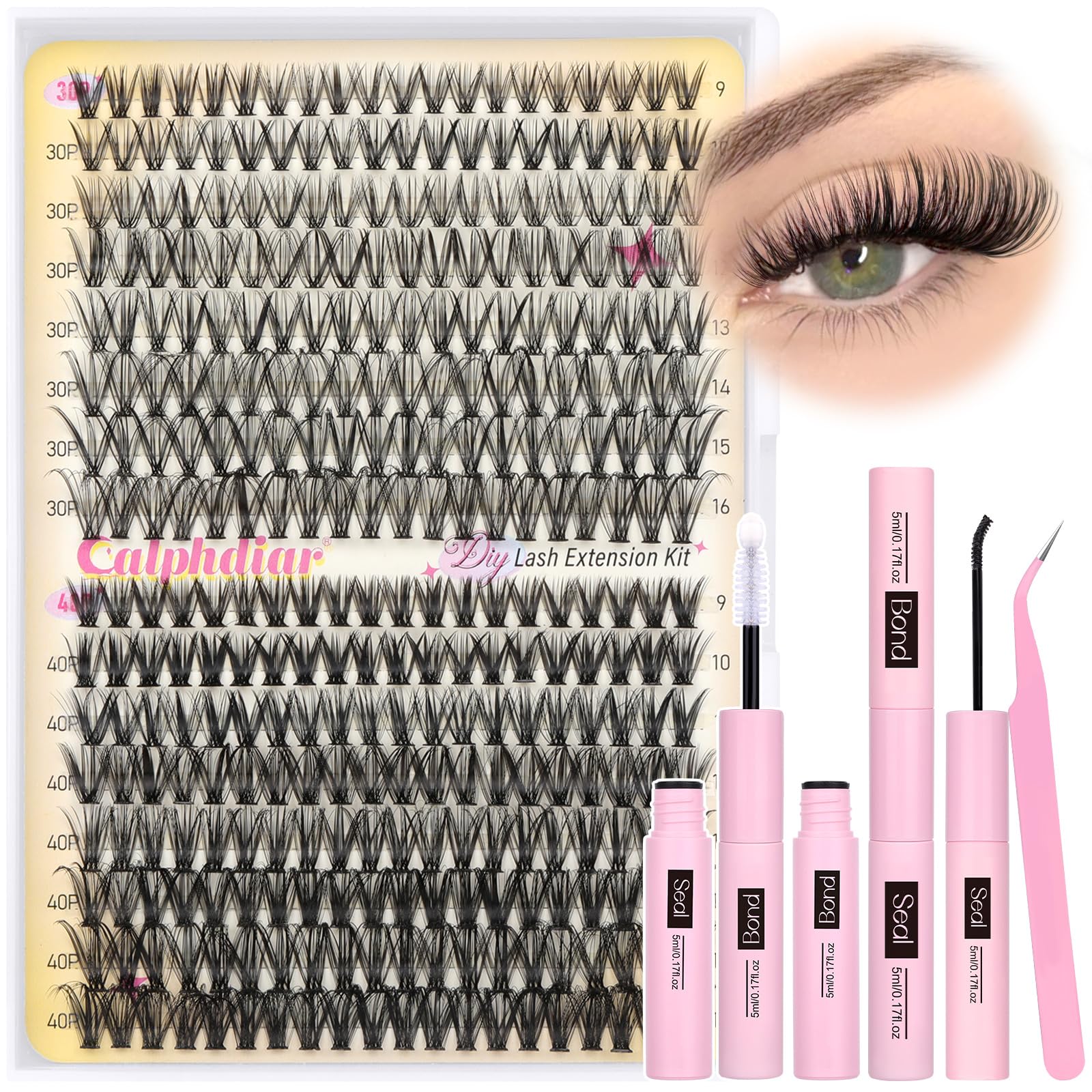 Calphdiar eyelash extension kit with 320pcs lashes for versatile DIY lash styles at home.