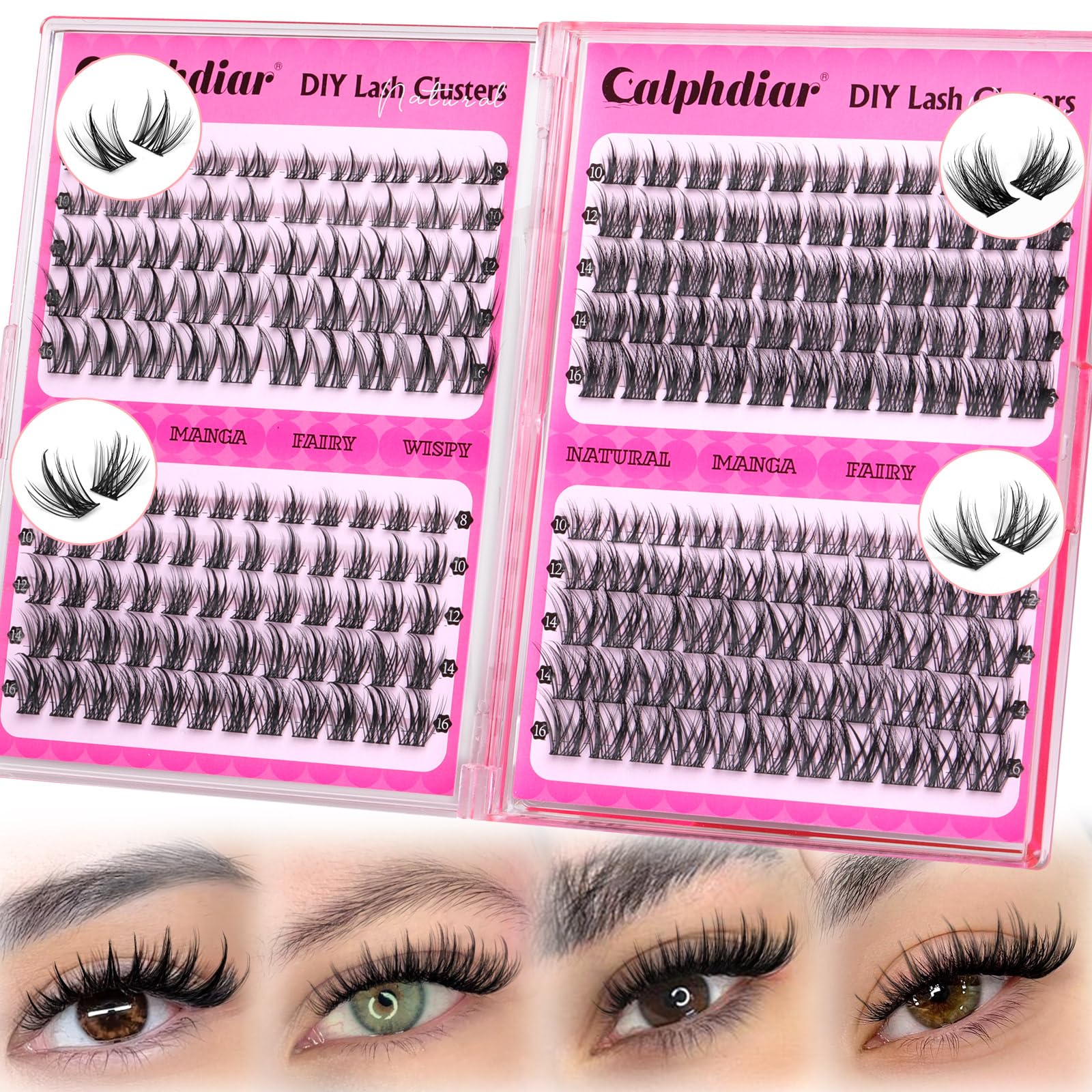 Calphdiar four-styles-lashes-clusters show versatile options for daily wear and bold looks.