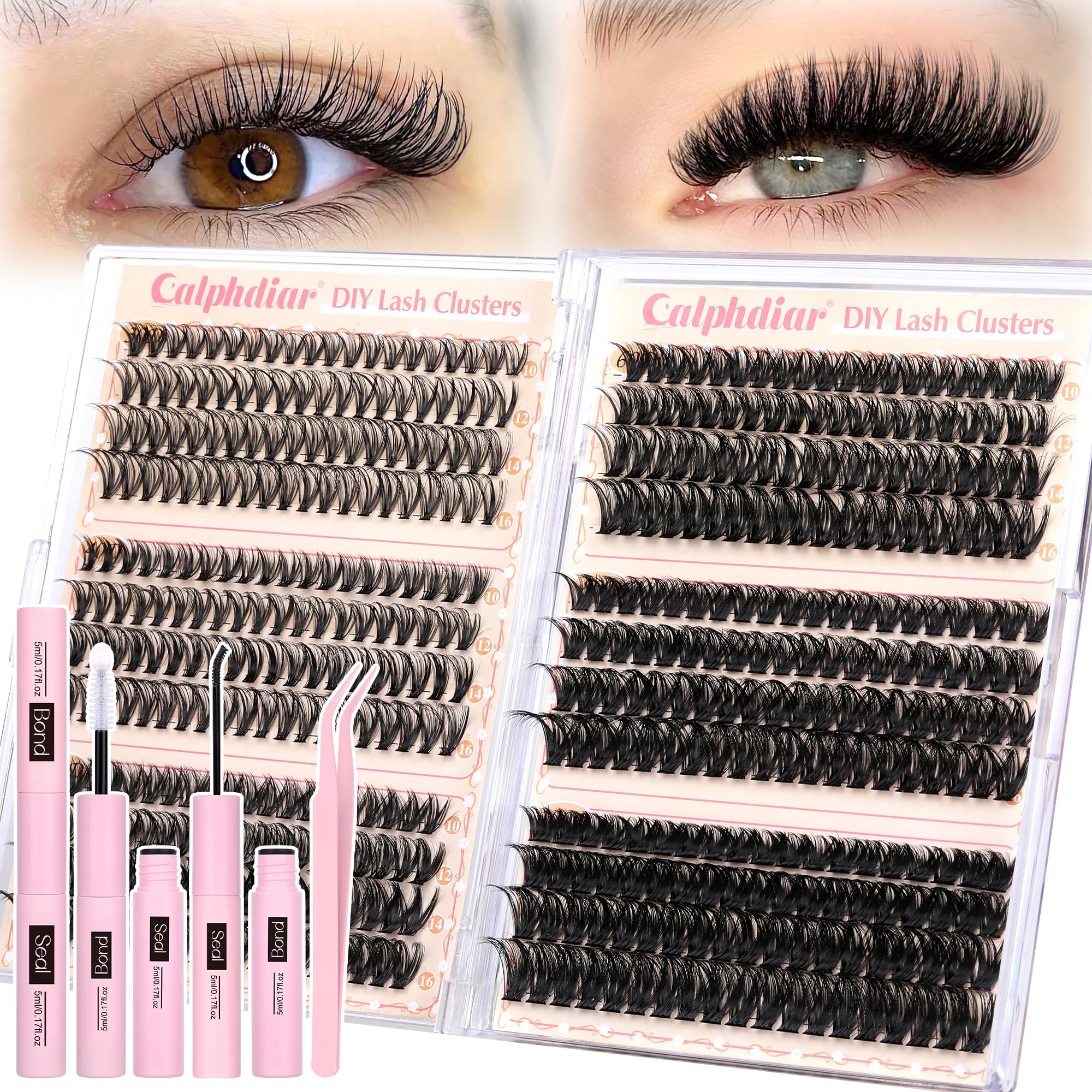 Calphdiar lash clusters kit hero: wispy 30D-100D lashes for versatile looks.