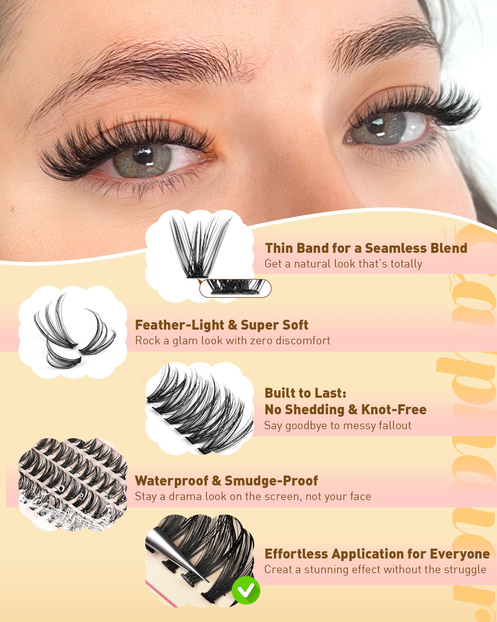 Calphdiar lash clusters lightweight design for comfortable all-day wear