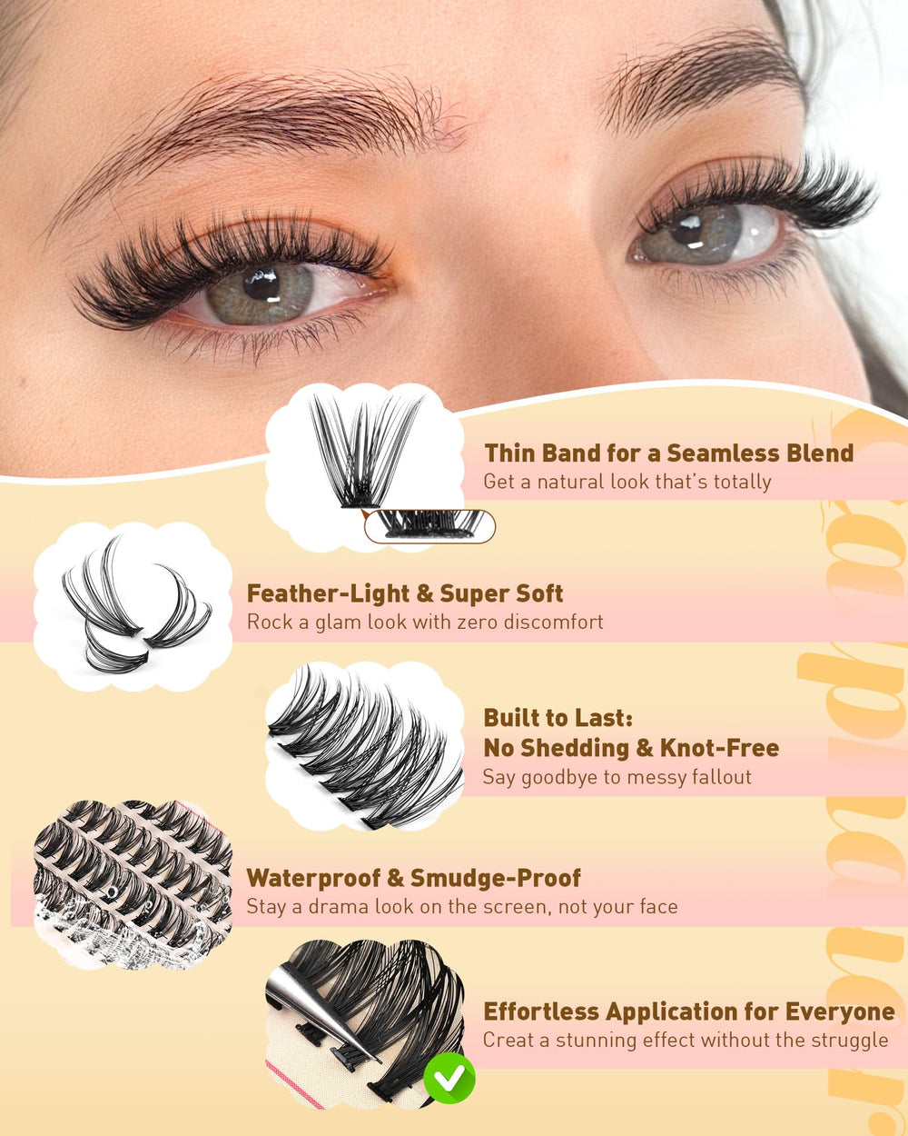 Calphdiar lash clusters lightweight design for comfortable all-day wear