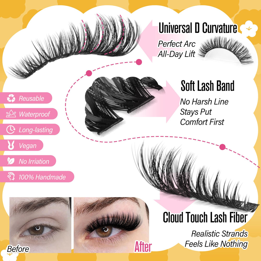 Calphdiar lash clusters lightweight extensions reduce irritation.