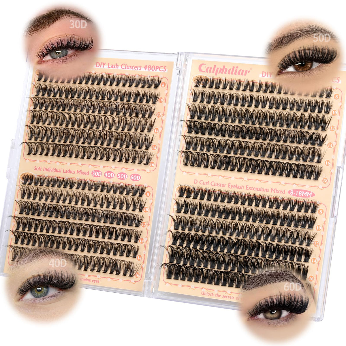 calphdiar wispy lash clusters 480pcs for salon-grade volume at home.