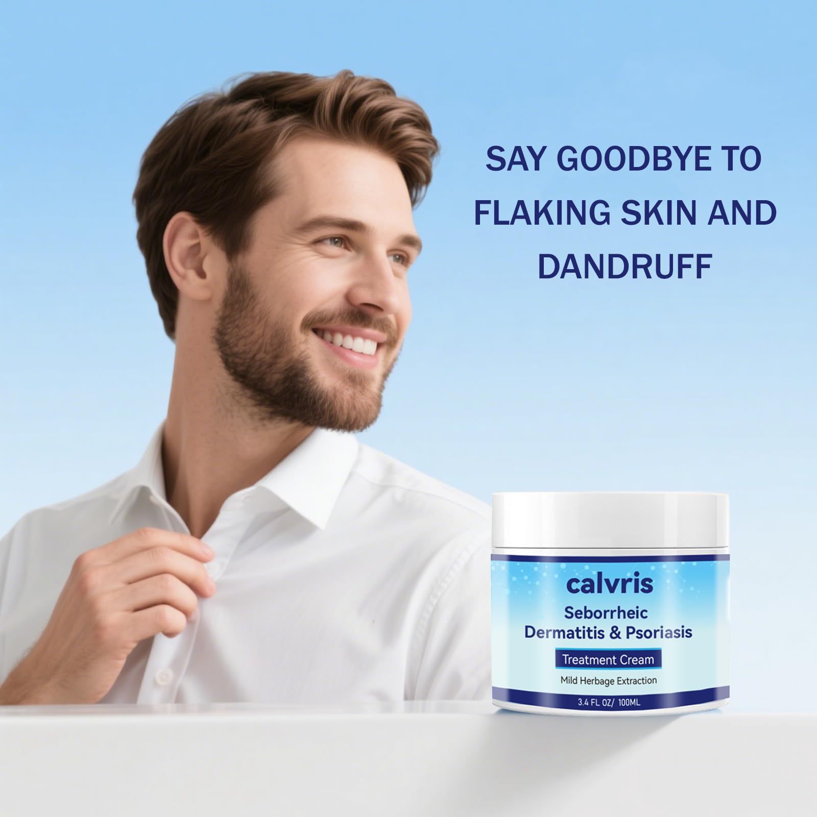 Calvris Scalp Comfort Balm application on scalp showing cooling relief.