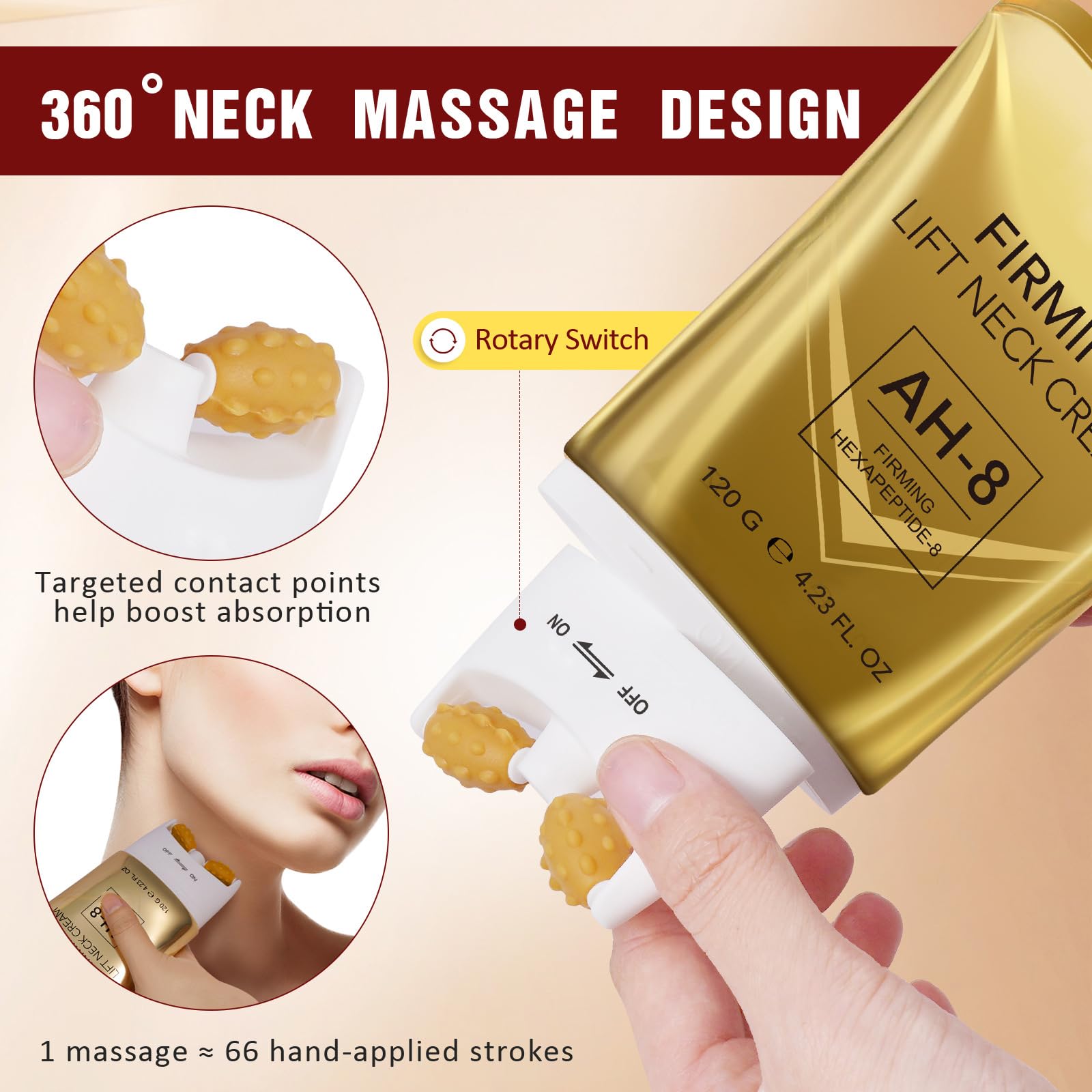 Calyphra PEAQ neck cream on neck and chest demonstrating firming across areas