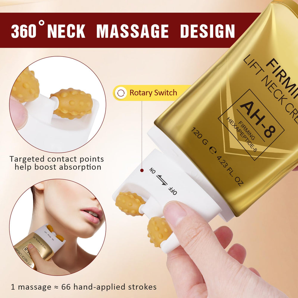 Calyphra PEAQ neck cream on neck and chest demonstrating firming across areas