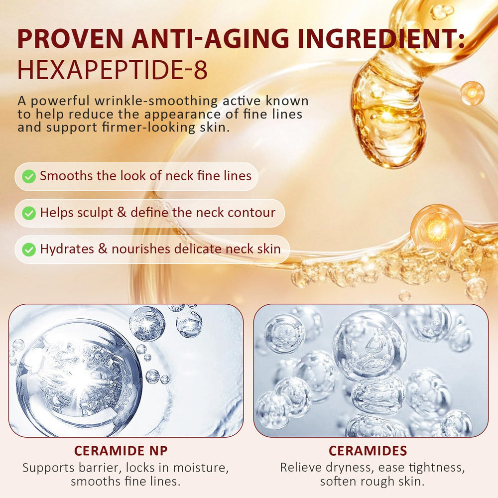 Calyphra PEAQ neck cream texture close-up shows lightweight, fast-absorbing finish