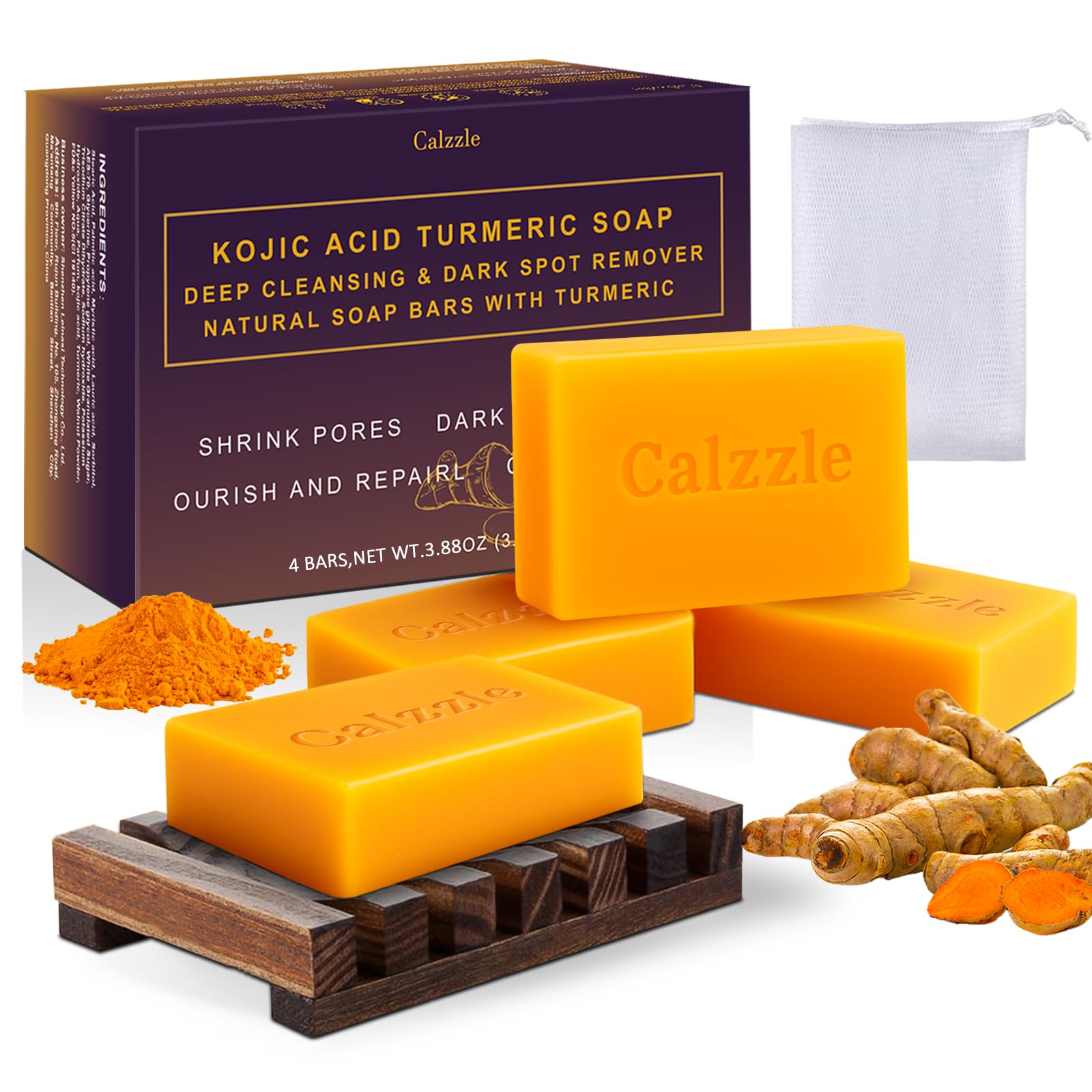 Calzzle Kojic Acid Soap closeup highlights brightening and even-toned skin potential.