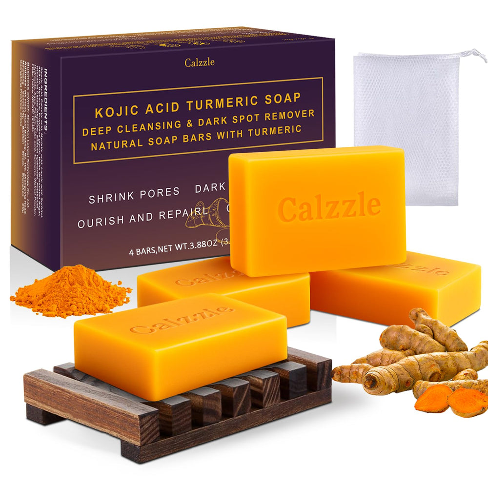 Calzzle Kojic Acid Soap closeup highlights brightening and even-toned skin potential.