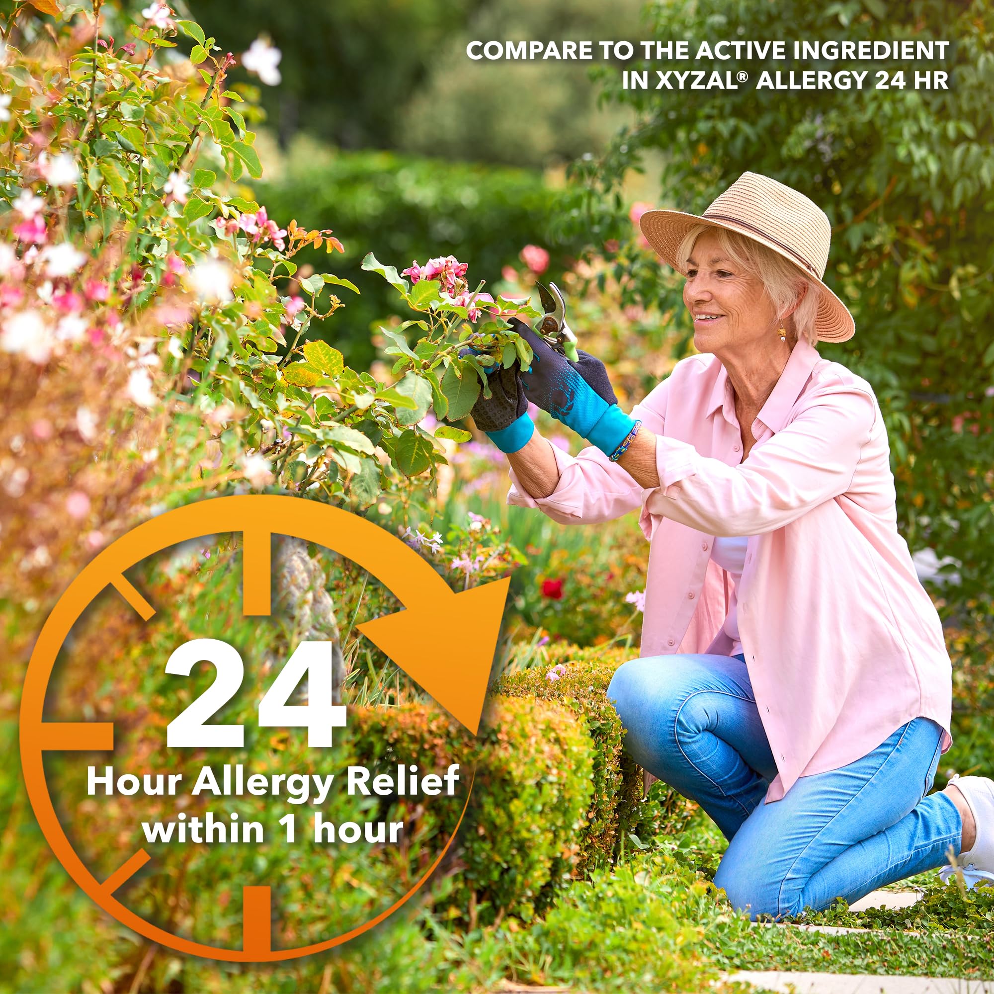 Camber Consumer Care Levocetirizine 5mg tablets in hand for convenient on-the-go allergy relief.