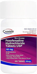 Camber Pharmaceuticals fexofenadine tablets bottle for 12-hour allergy relief.