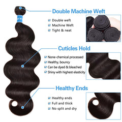 Camebinly Body Wave Bundles natural black color for seamless blend