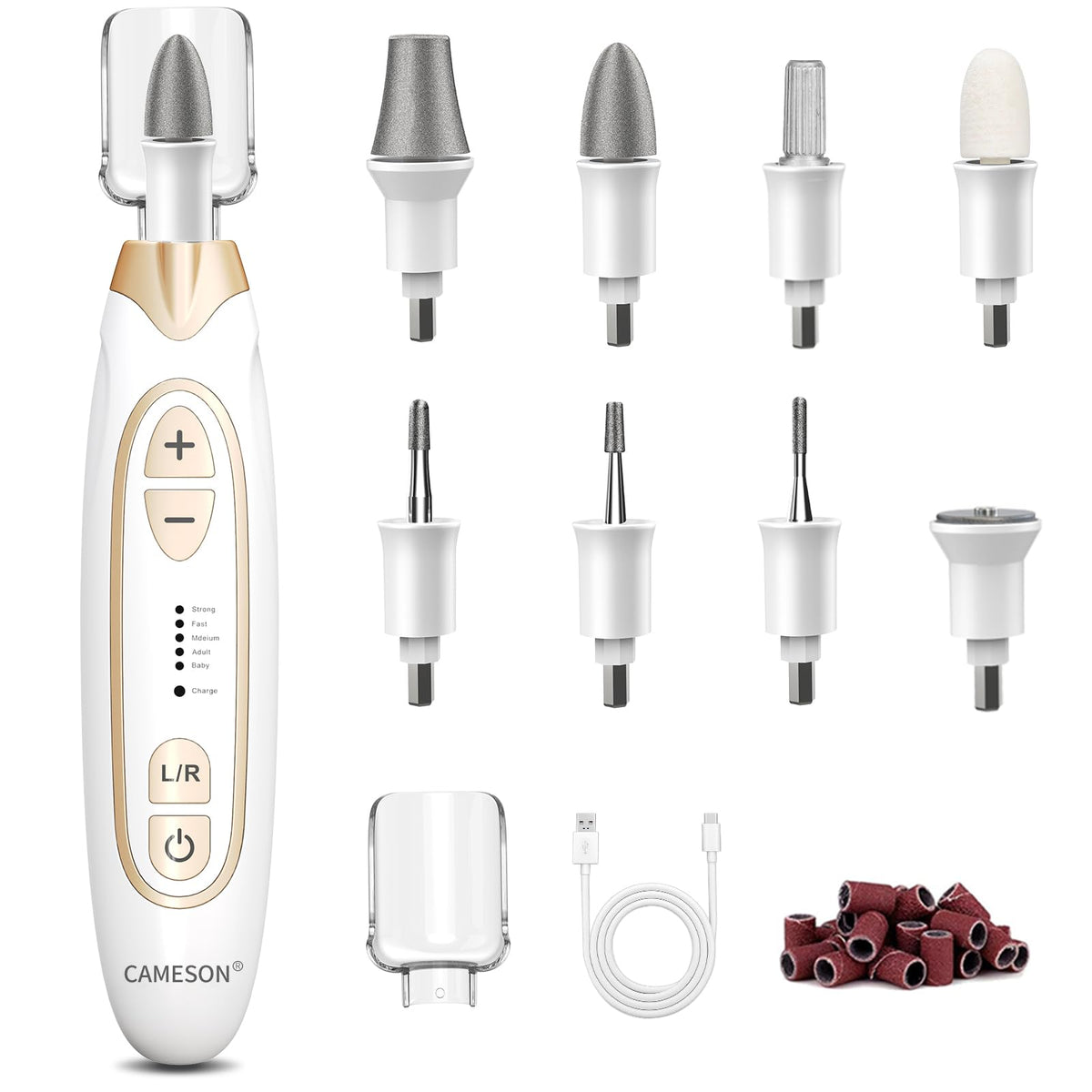 CAMESON cordless nail file set packaging, gift-ready presentation.