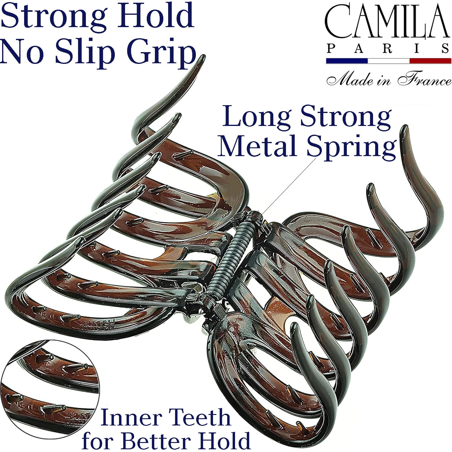 Camila Paris AD718 octopus clip interior teeth close-up showing secure all-hair hold