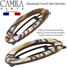Camila Paris CP3367 onyx barrette worn in hair for elegant style.