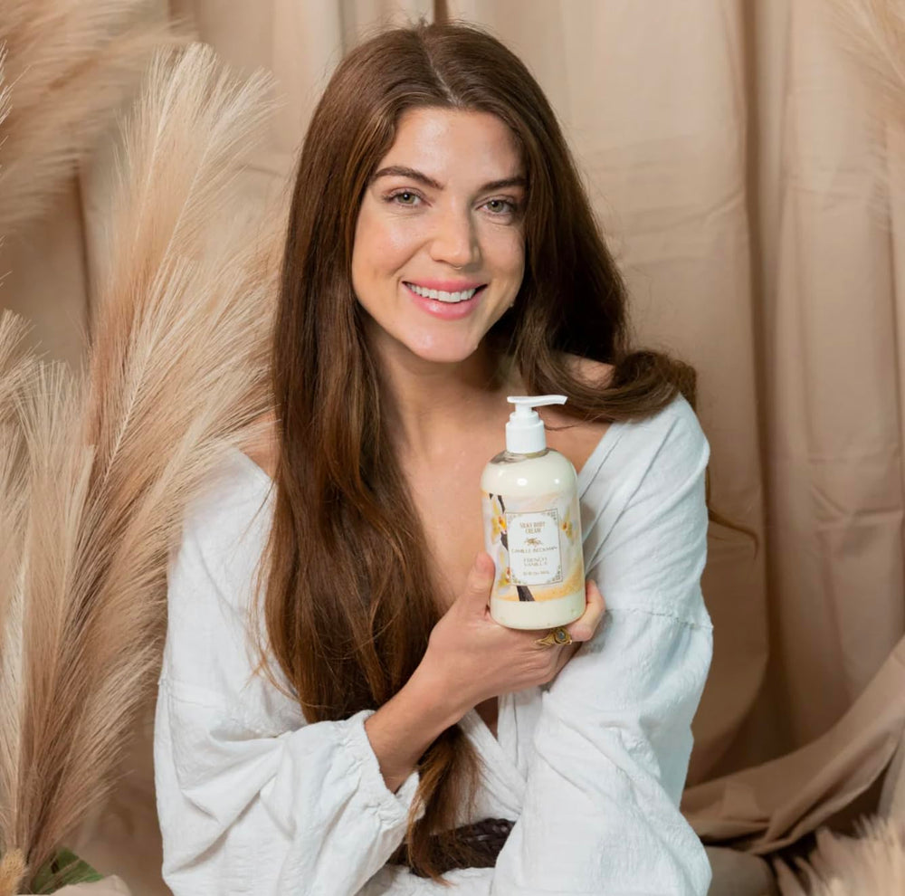 Camille Beckman aloe vitamin E blend image focusing on soothing, non-greasy hydration.