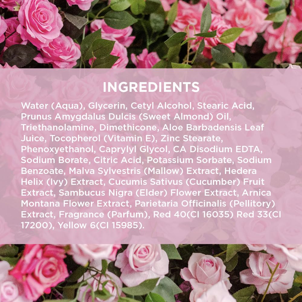 Camille Beckman product label close-up highlights rosewater scent.