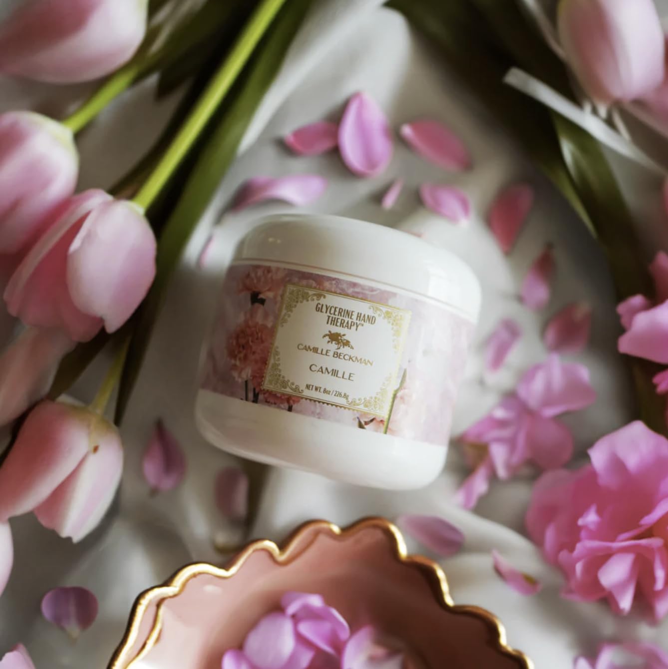 Camille Beckman glycerine-based formula nourishes skin with vitamin E and almond oil