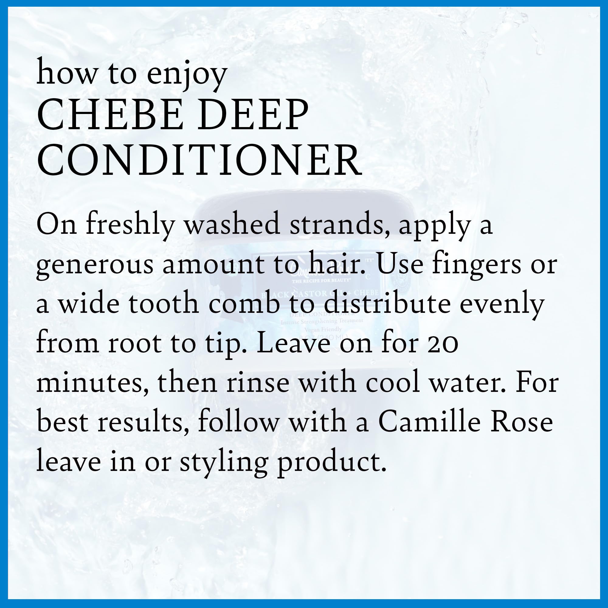 Camille Rose Chebe powder ingredient visual hints at strengthening blend for hair.