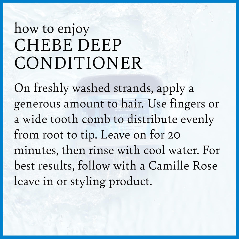 Camille Rose Chebe powder ingredient visual hints at strengthening blend for hair.