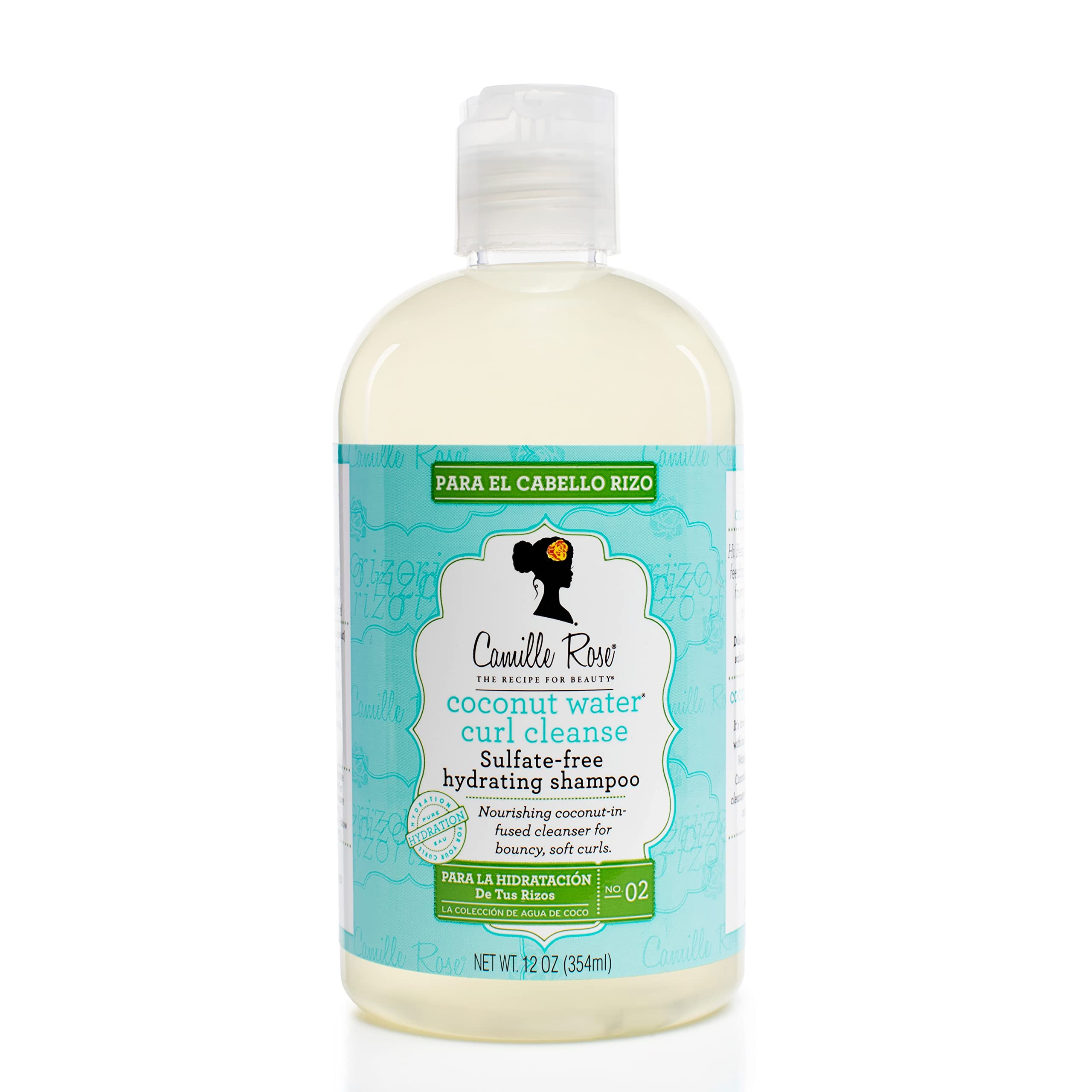 Camille Rose Coconut Water Curl Cleanse bottle front view highlighting hydrated curls