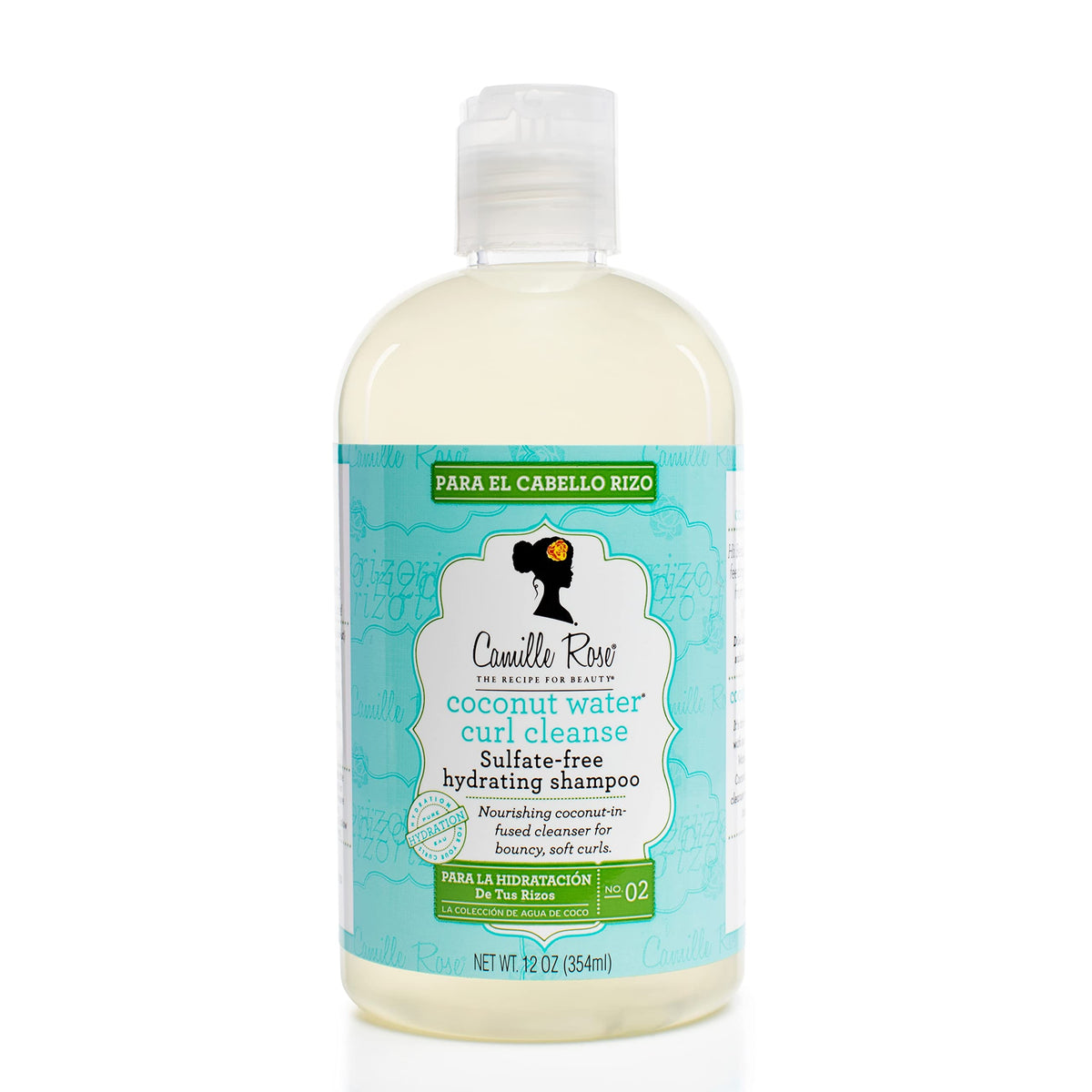 Camille Rose Coconut Water Curl Cleanse bottle front view highlighting hydrated curls