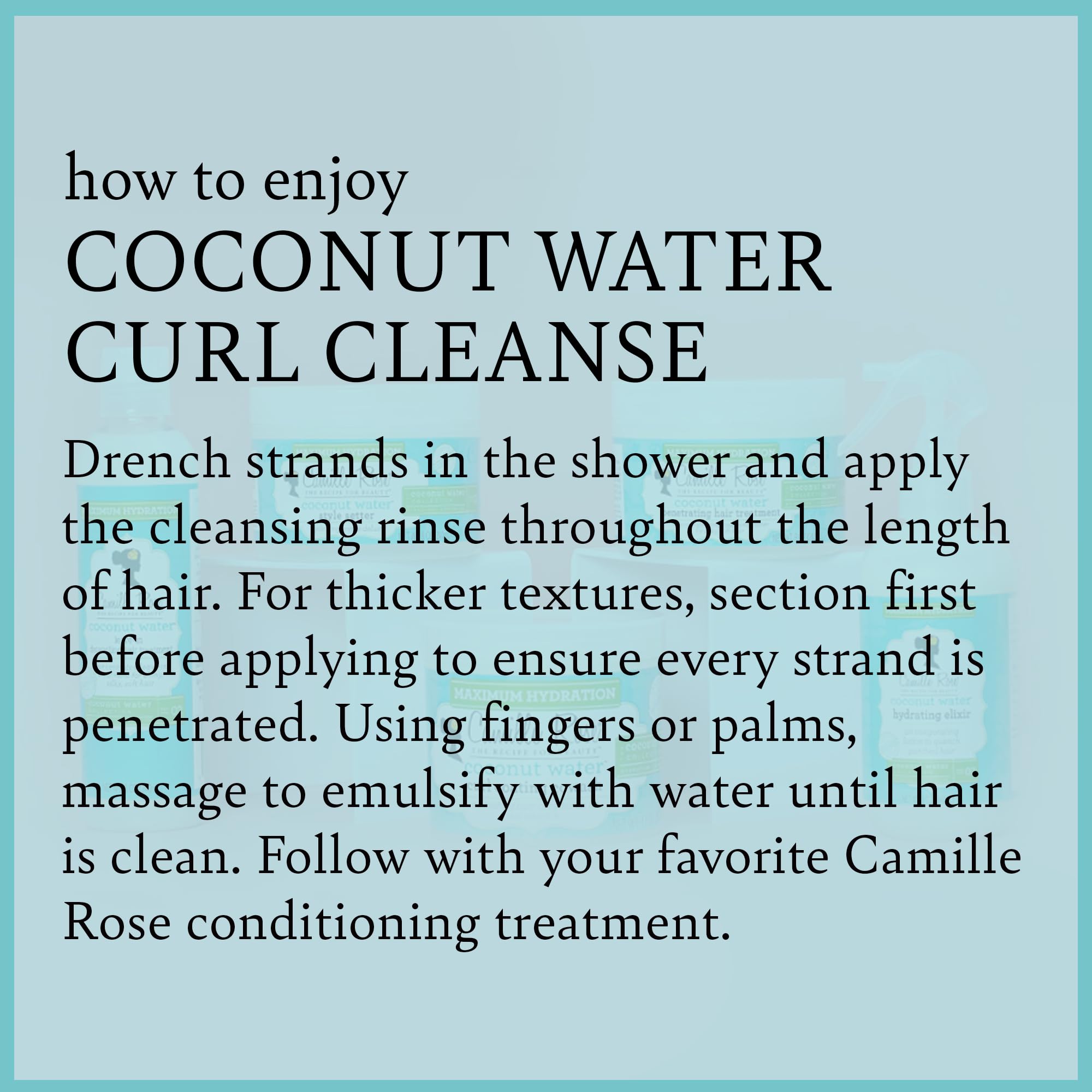 Camille Rose Coconut Water Curl Cleanse foamy lather on hair illustrating moisture and shine