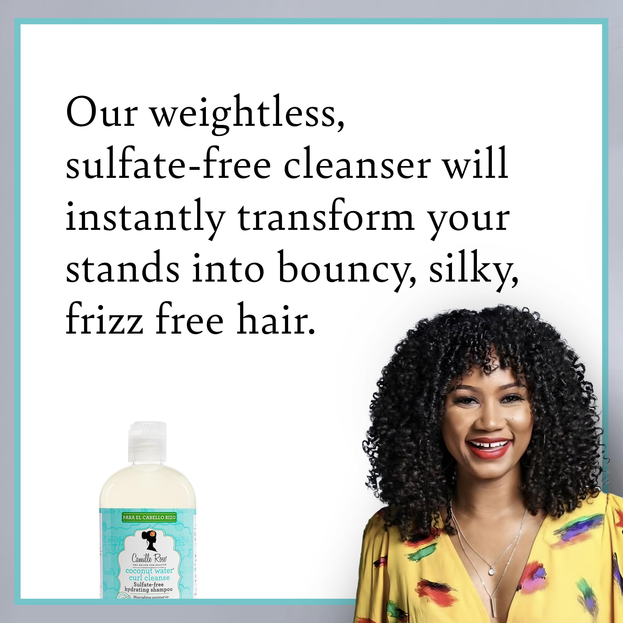 Camille Rose Coconut Water Curl Cleanse label detail showing sulfate-free formula benefits