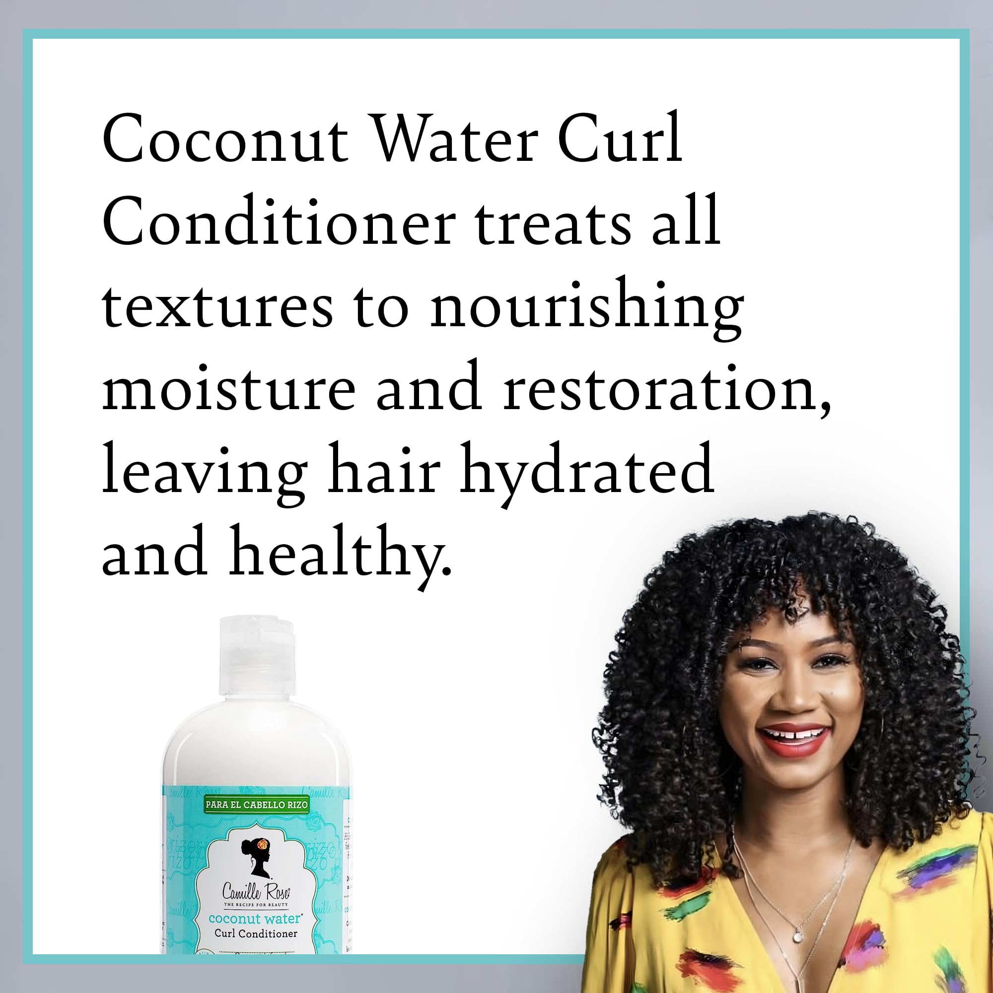 Camille Rose coconut oil ingredient close-up emphasizing nourishment and softness for hair