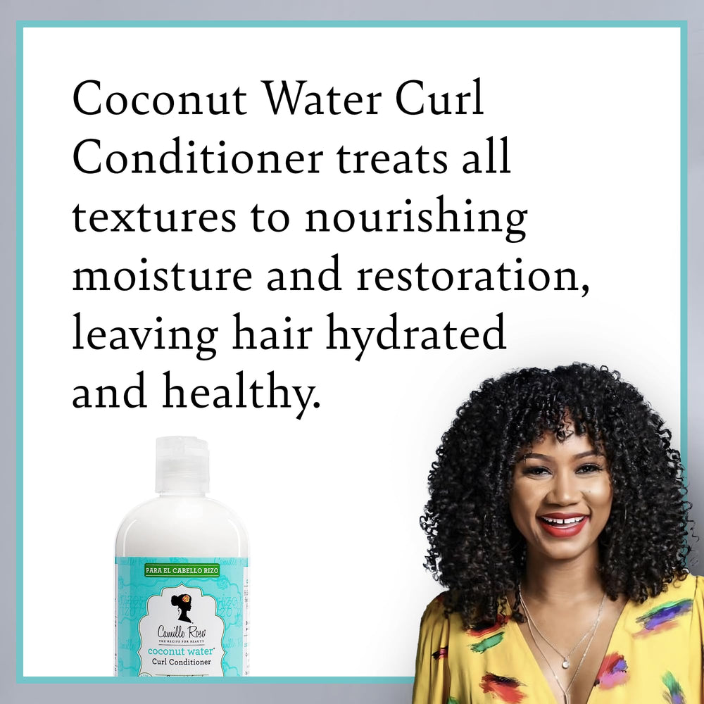 Camille Rose coconut oil ingredient close-up emphasizing nourishment and softness for hair