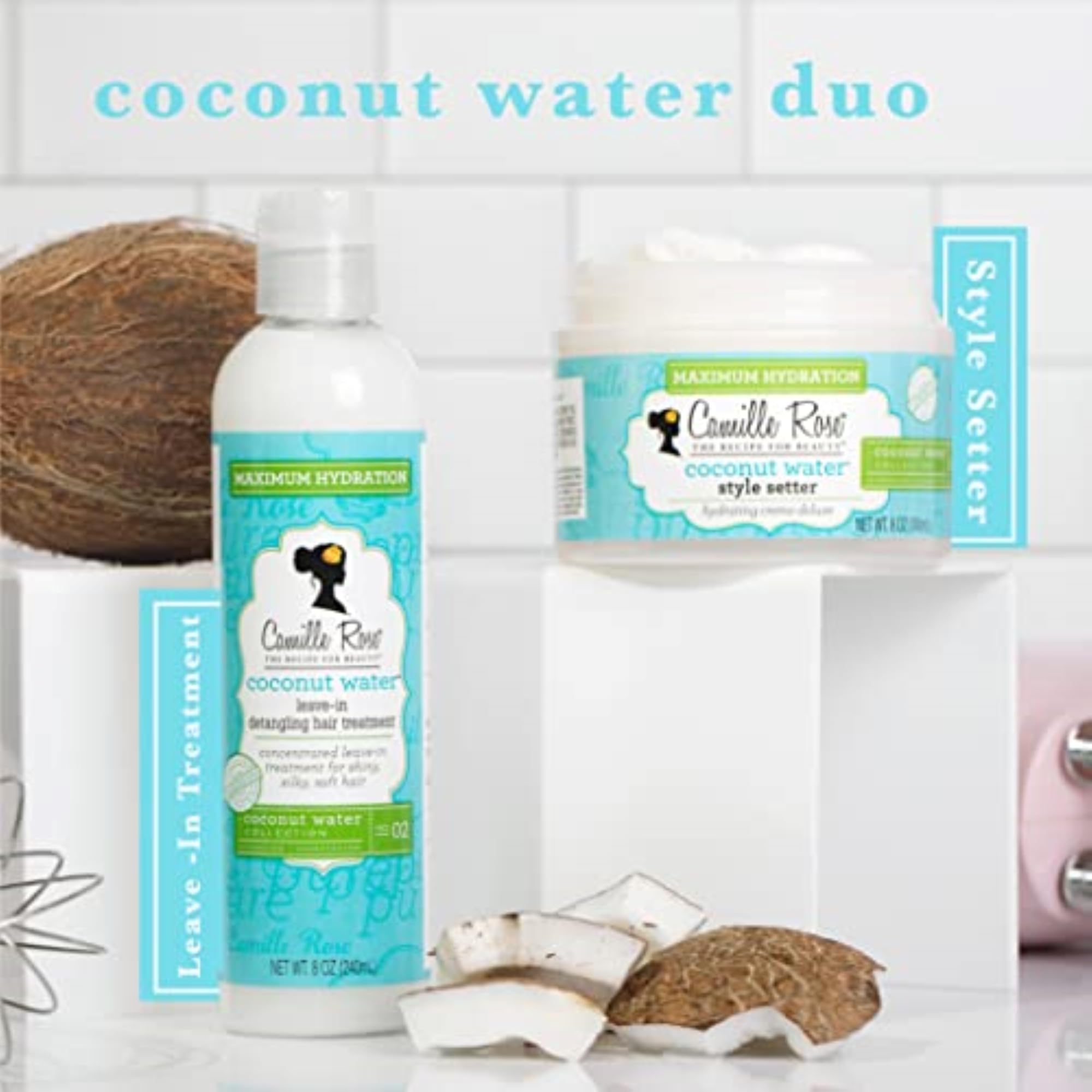 Camille Rose Coconut Water Leave-In lightweight formula for refreshing styles.