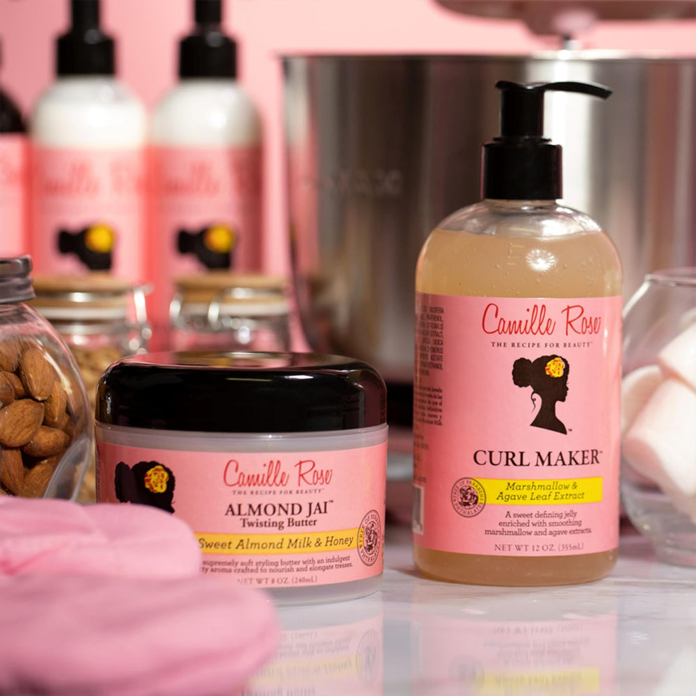 Camille Rose Curl Maker marshmallow-root smoothing shows detangling-friendly styling