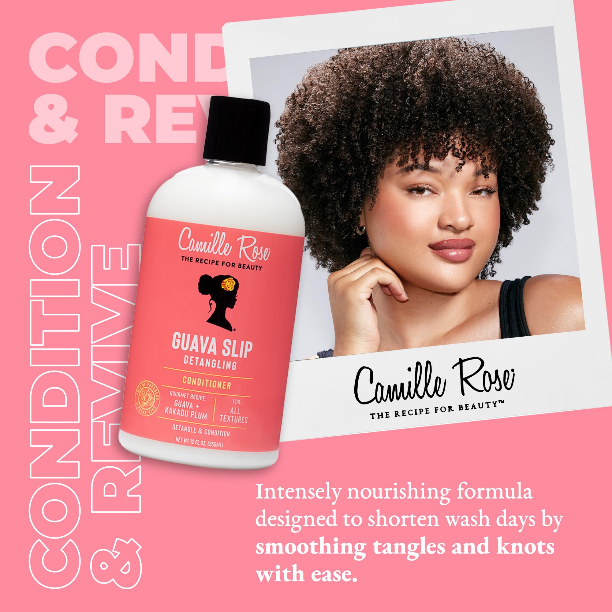 Camille Rose Guava Slip conditioner application shows even, curl-friendly hydration.