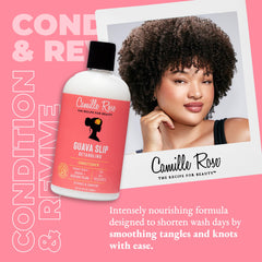 Camille Rose Guava Slip conditioner application shows even, curl-friendly hydration.