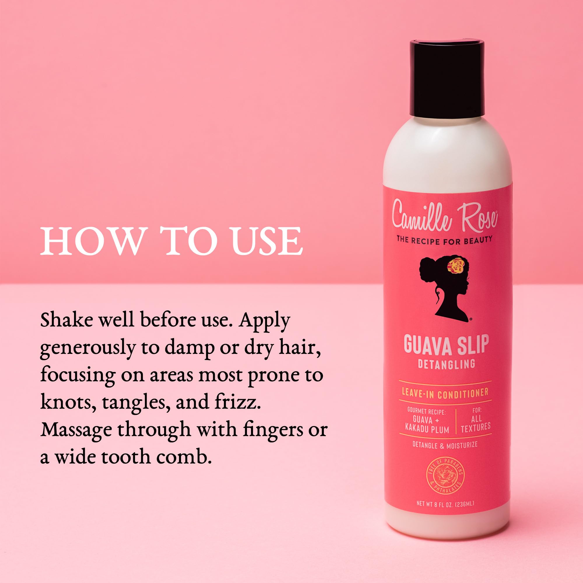 Camille Rose Guava Slip after-use hair looks frizz-free and manageable