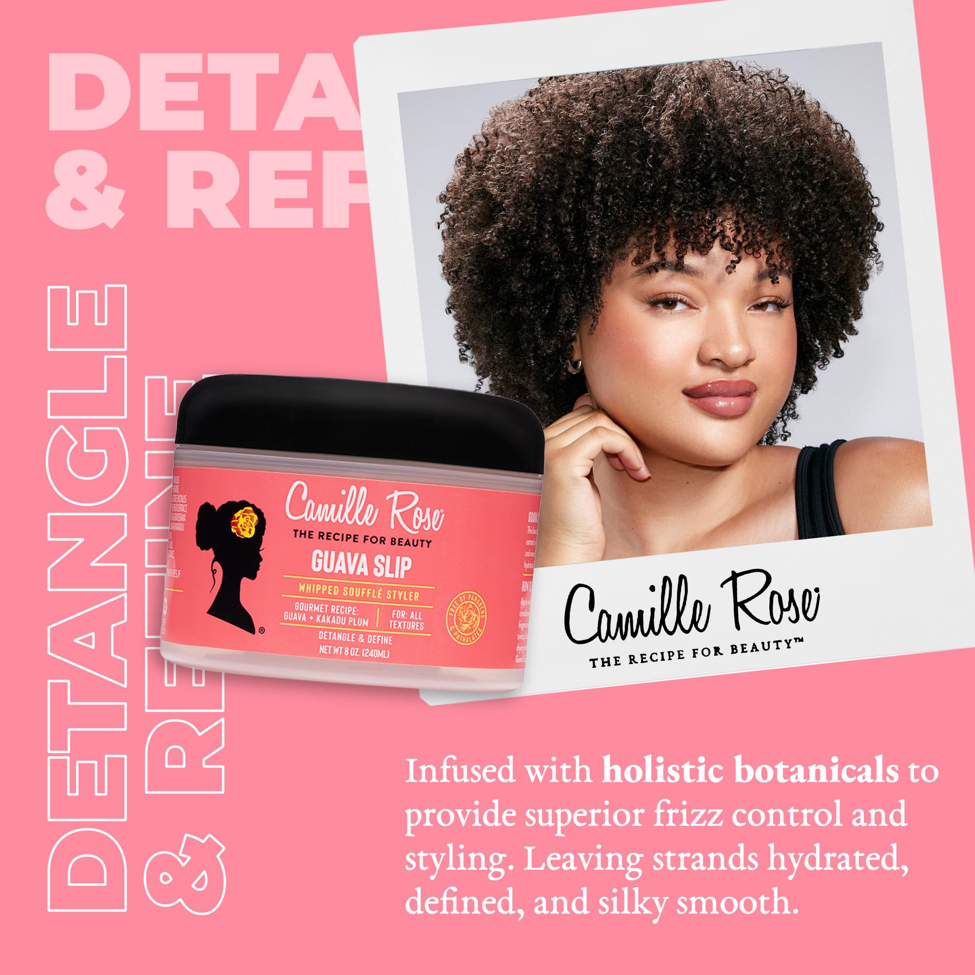 Camille Rose Guava Whipped curl definition with hydrated shine.