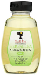 Camille Rose Herbal Tea Leave-In Hair Oil bottle close-up for moisture sealing.