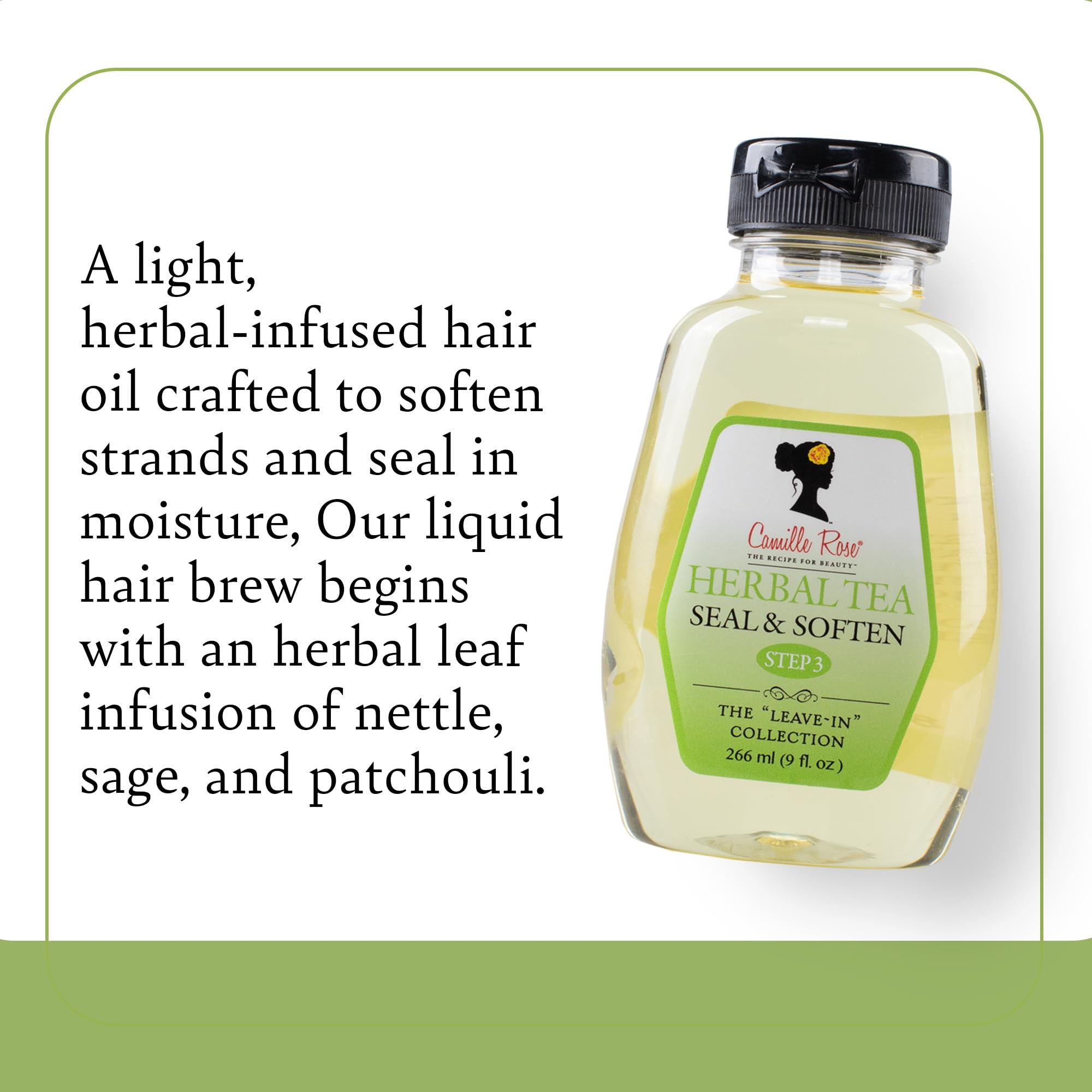 Camille Rose Herbal Tea Leave-In Hair Oil warmed in hands for even application.