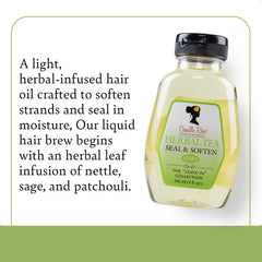 Camille Rose Herbal Tea Leave-In Hair Oil warmed in hands for even application.