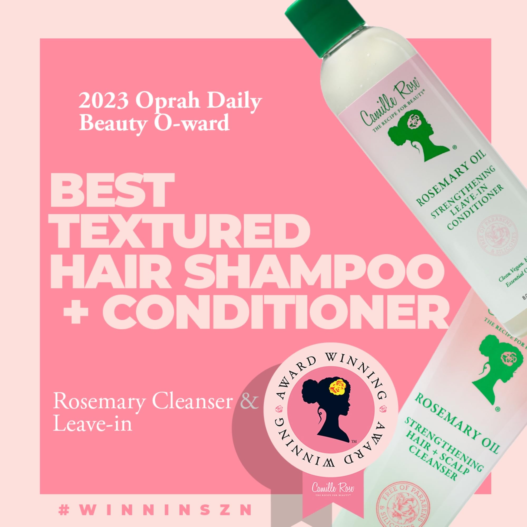 Camille Rose rosemary leave-in ingredients collection highlights nourishing oils for scalp balance.
