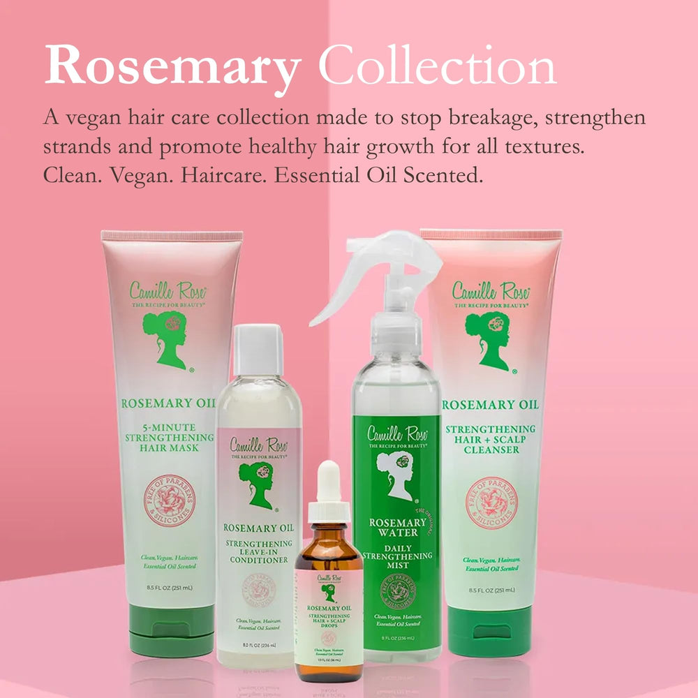 Camille Rose Rosemary Oil on wet hair suggests detangling and smoothness