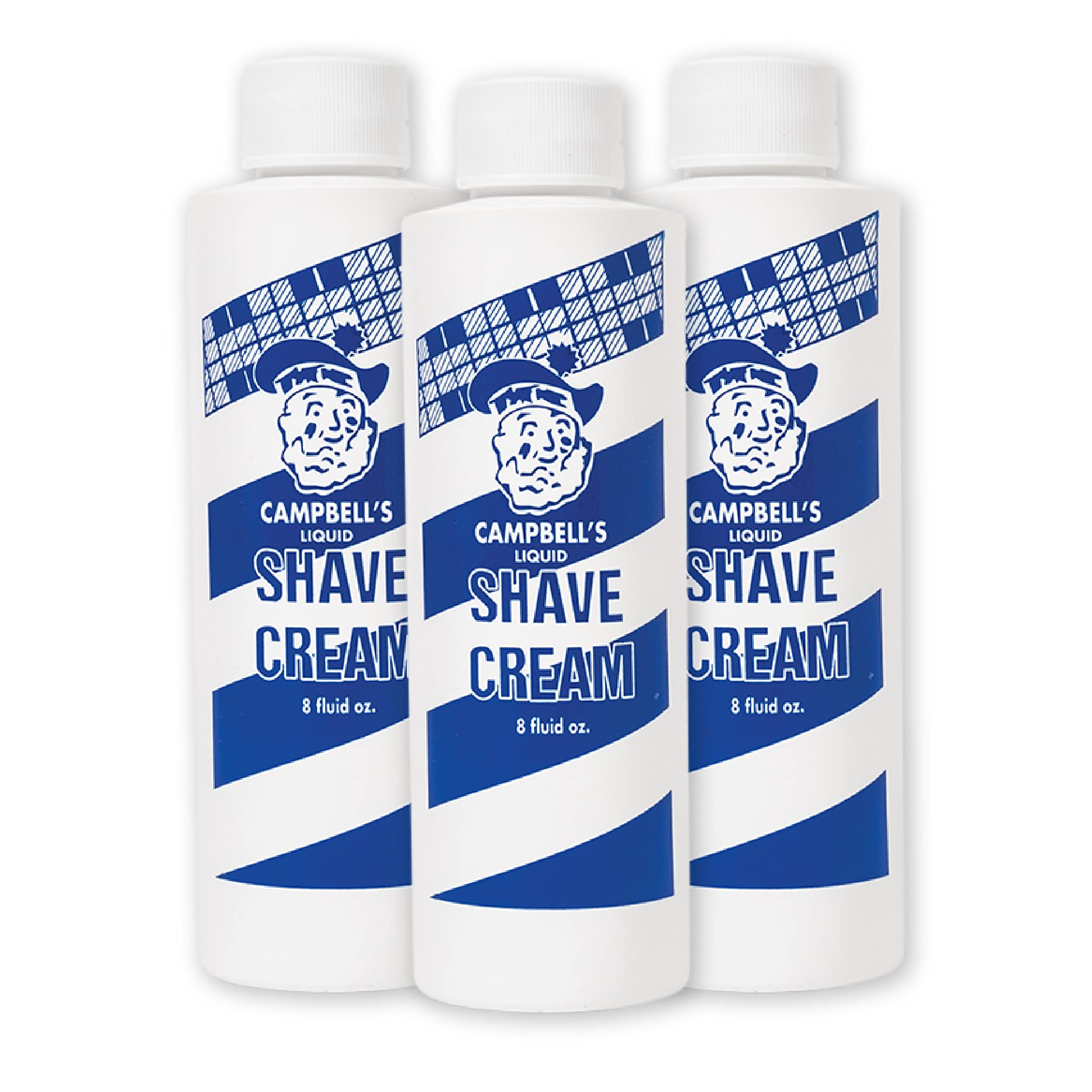 Campbell’s Liquid Shave Cream 8oz bottle pouring for barbershop-quality lather and a smooth shave.