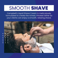Campbell's Liquid Shave Cream in lathering cup delivering hot, ready-to-use lather.