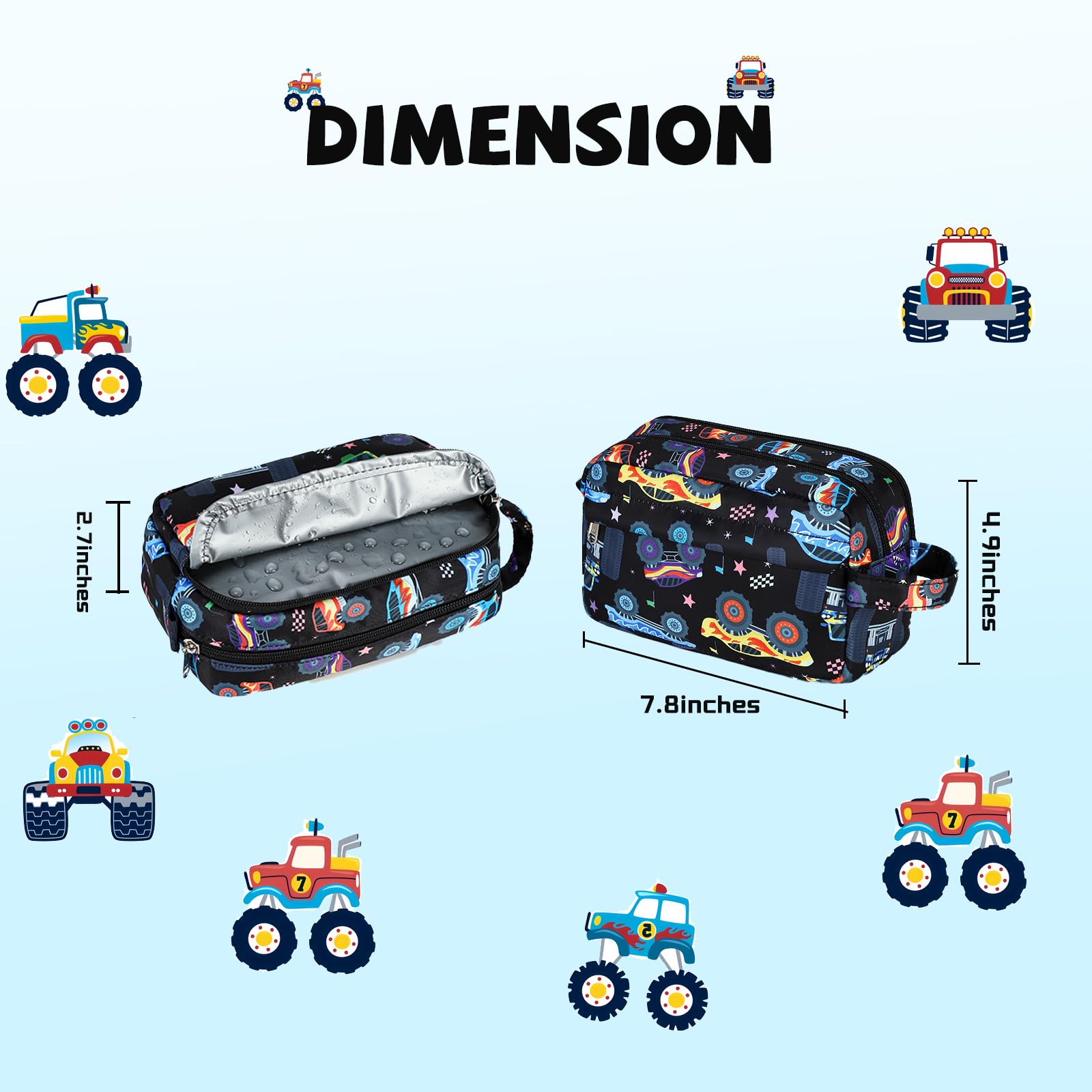 CAMTOP kids toiletry bag side pocket view shows easy-access storage