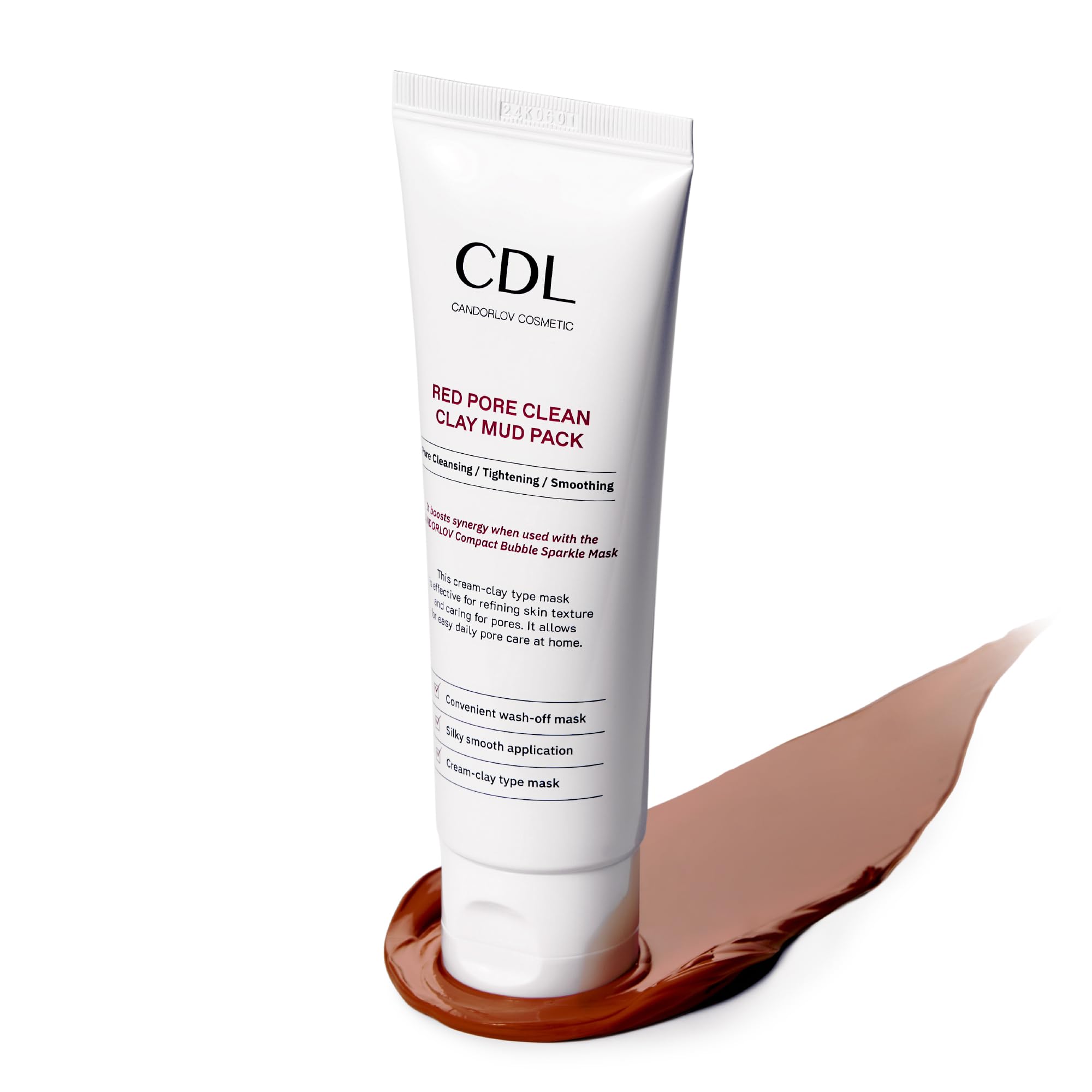 CANDORLOV Red Mud Mask rinse with lukewarm water close-up shows gentle removal.